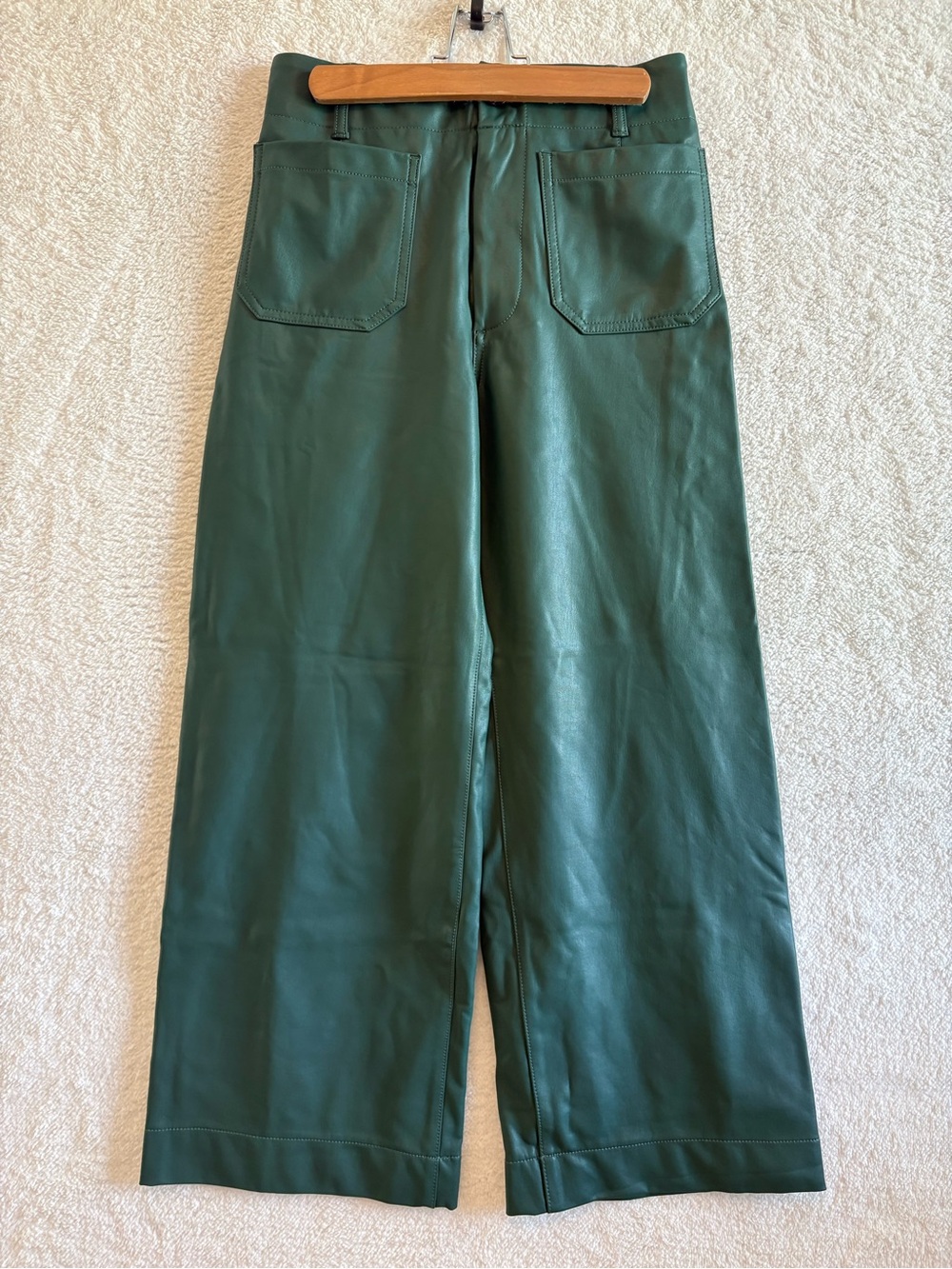 Maeve Colette Faux Leather High Rise Wide Leg Crop Pants Green Size 28